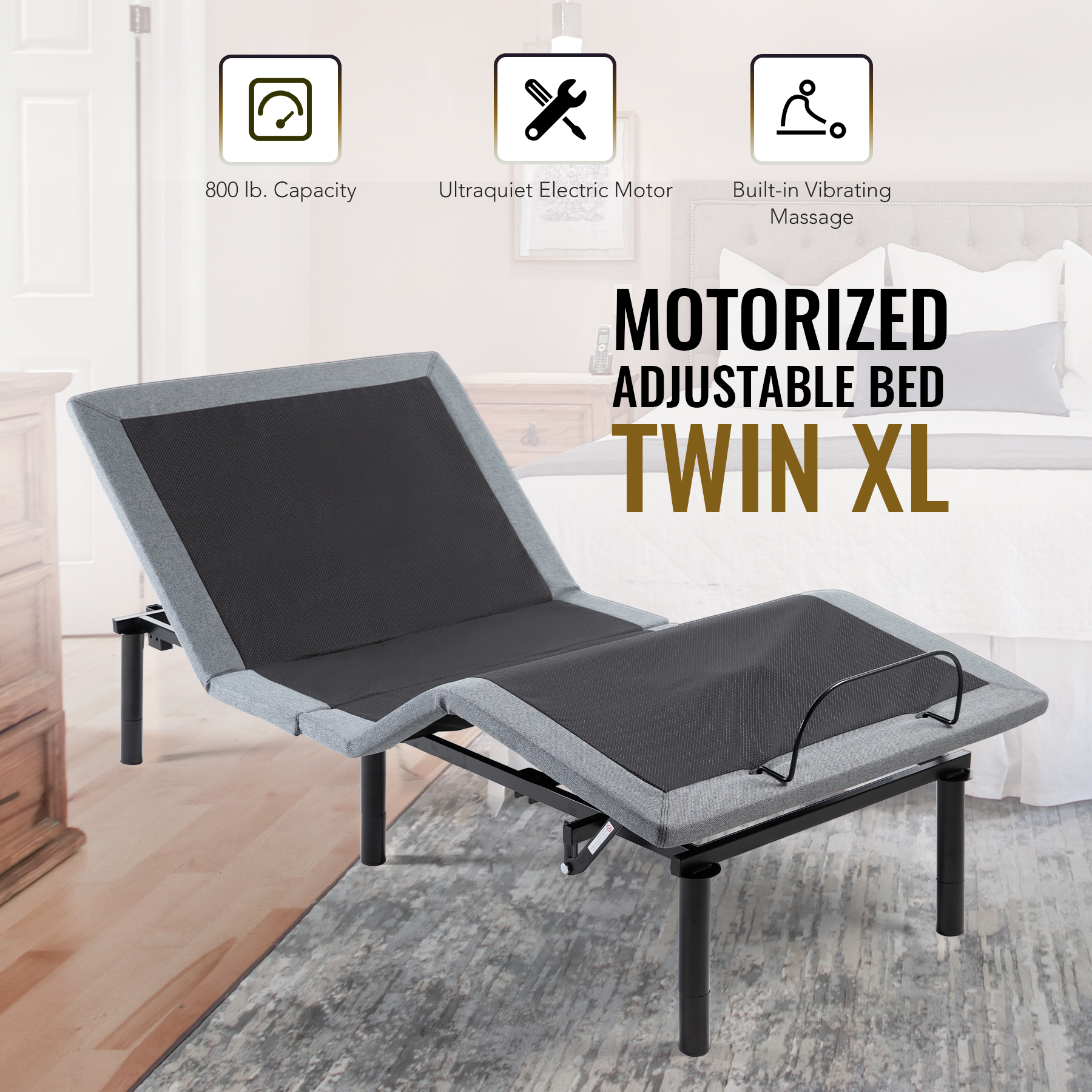 Adjustable Twin XL Bed Frame with Remote Control USB Charging Ports and