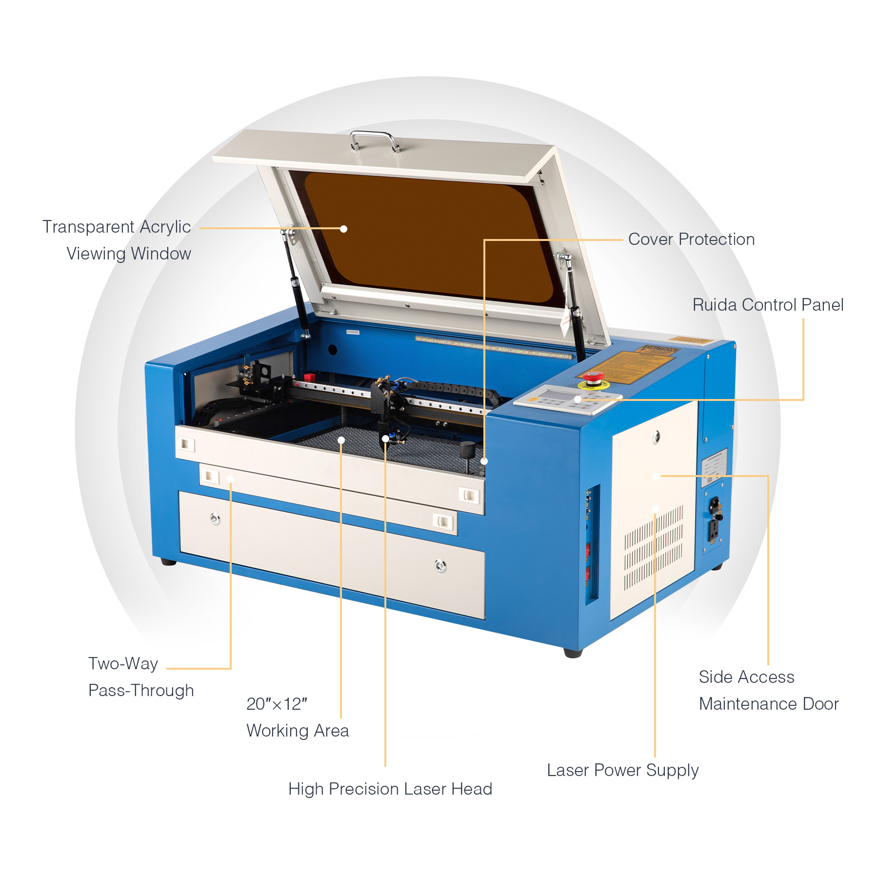 OMTech 50W 20"x12" CO2 Laser Engraver Cutter Engraving Machine with