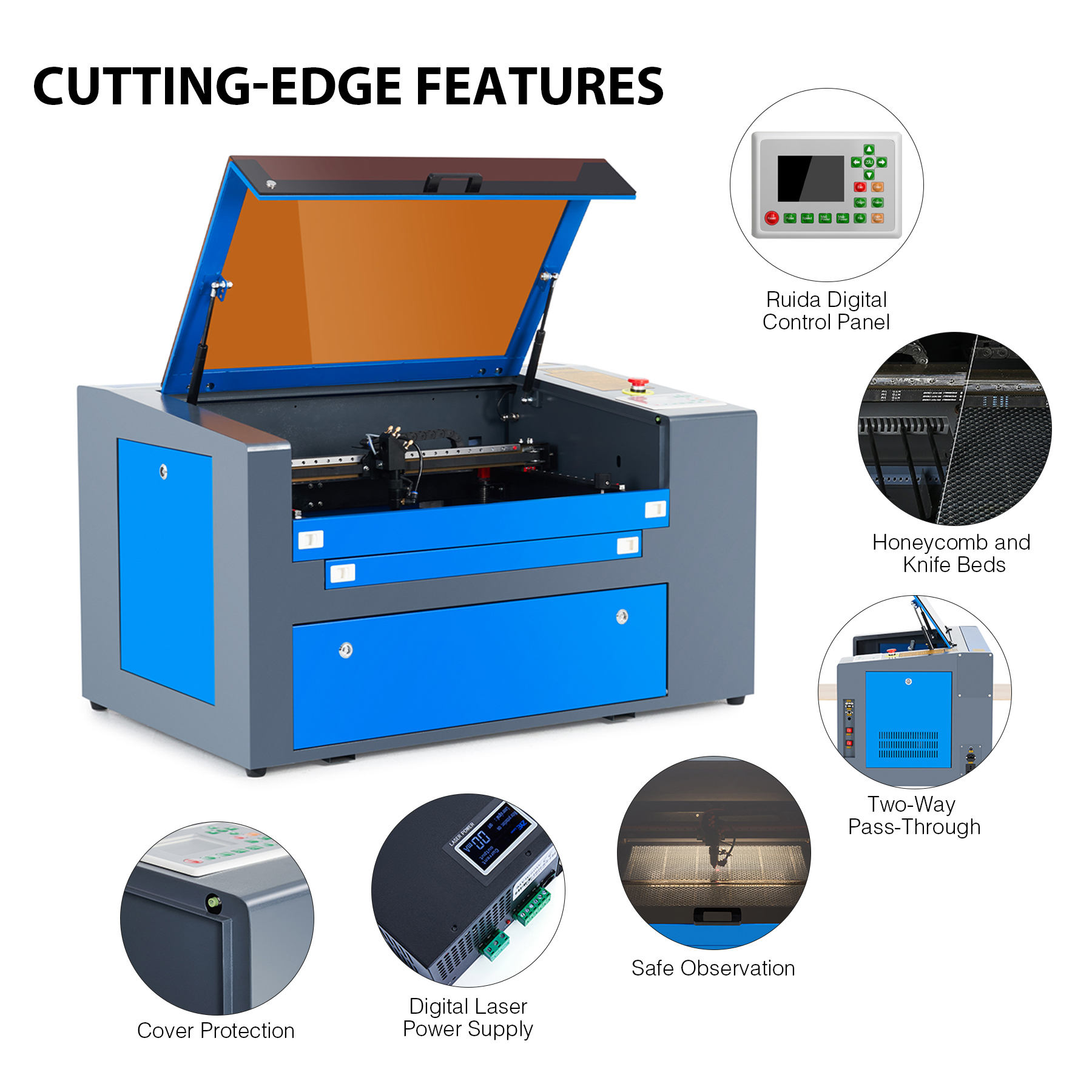 Laser Engraving Machine, S6 Pro 60W CO2 Laser Engraver with Eye Protection  Fixed Focus, DIY Fast Engraving Full Metal Structure Engraving Cutting