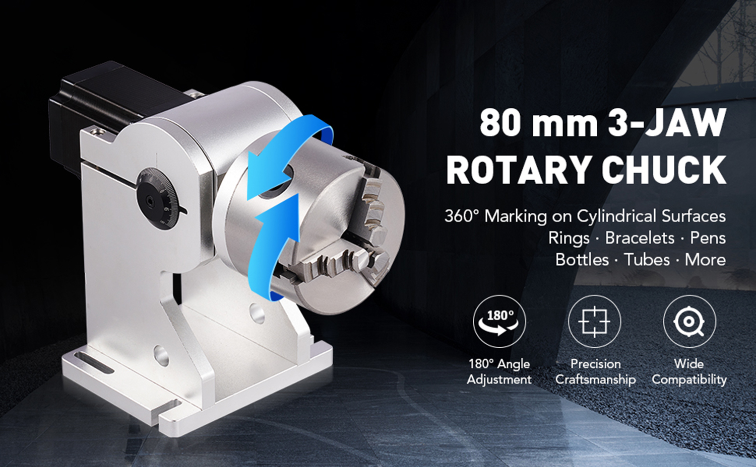 Free Shipping Motorised Rotary Axis For Laser Engraving Machine Rotary  Attachment 80mm 100mm 125mm Bracelet Ring Cups Tumbler
