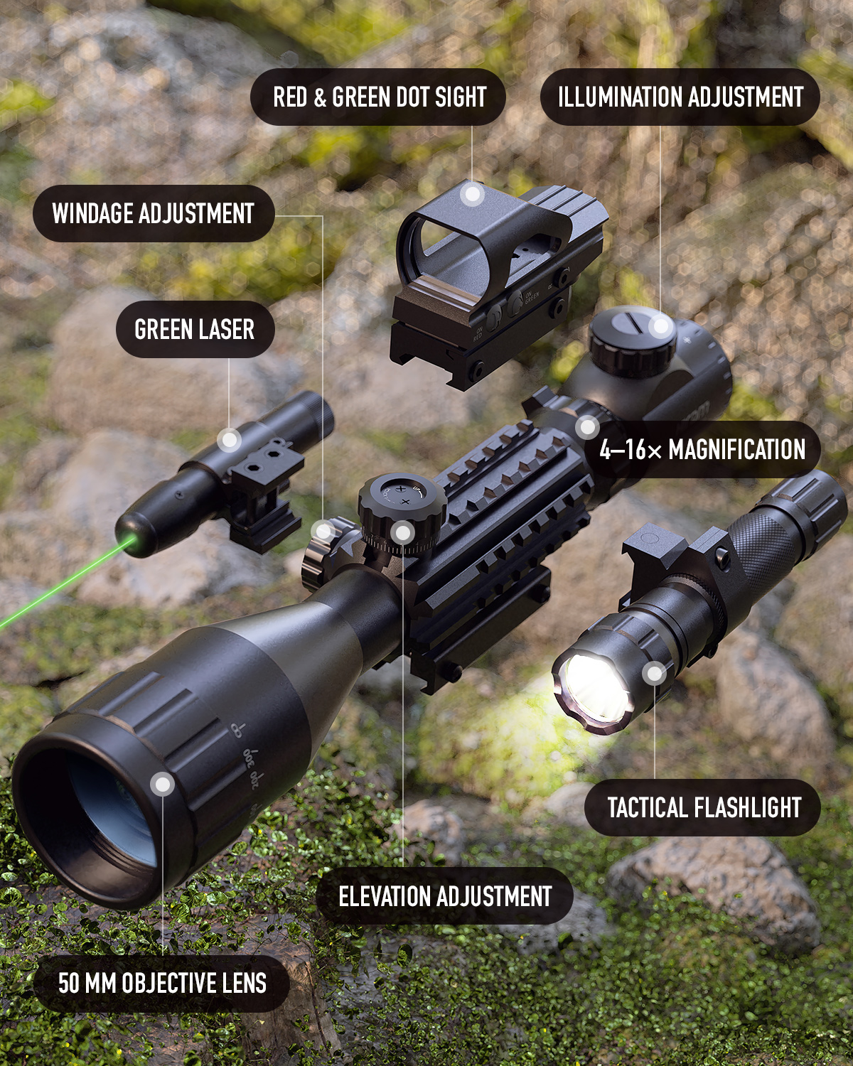 Feyachi Reflex Sight Red Green Dot Optics 4 Adjustable Reticles...