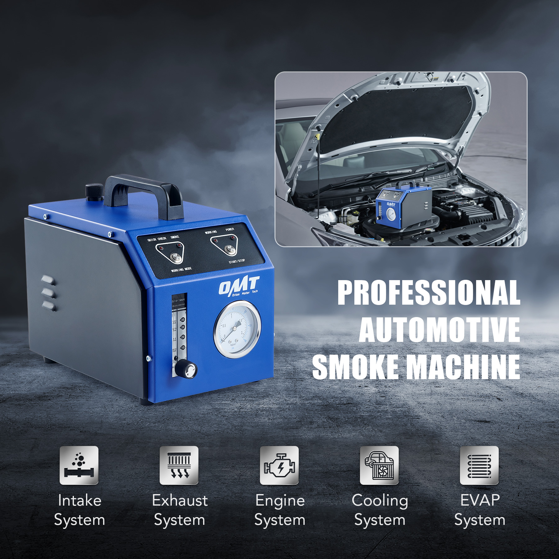 Automotive EVAP Smoke Machine with Pressure Gauge 0.35cfm Flow Meter  Mineral Oil Airbag,Smoke Machine for Cars