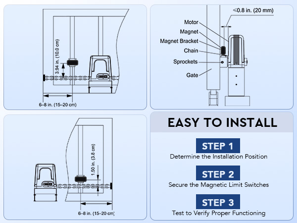 CO-Z Square Magnetic Limit Switches For Sliding Gate Openers – 2 Pack, PC Magnets, 1300g Flux