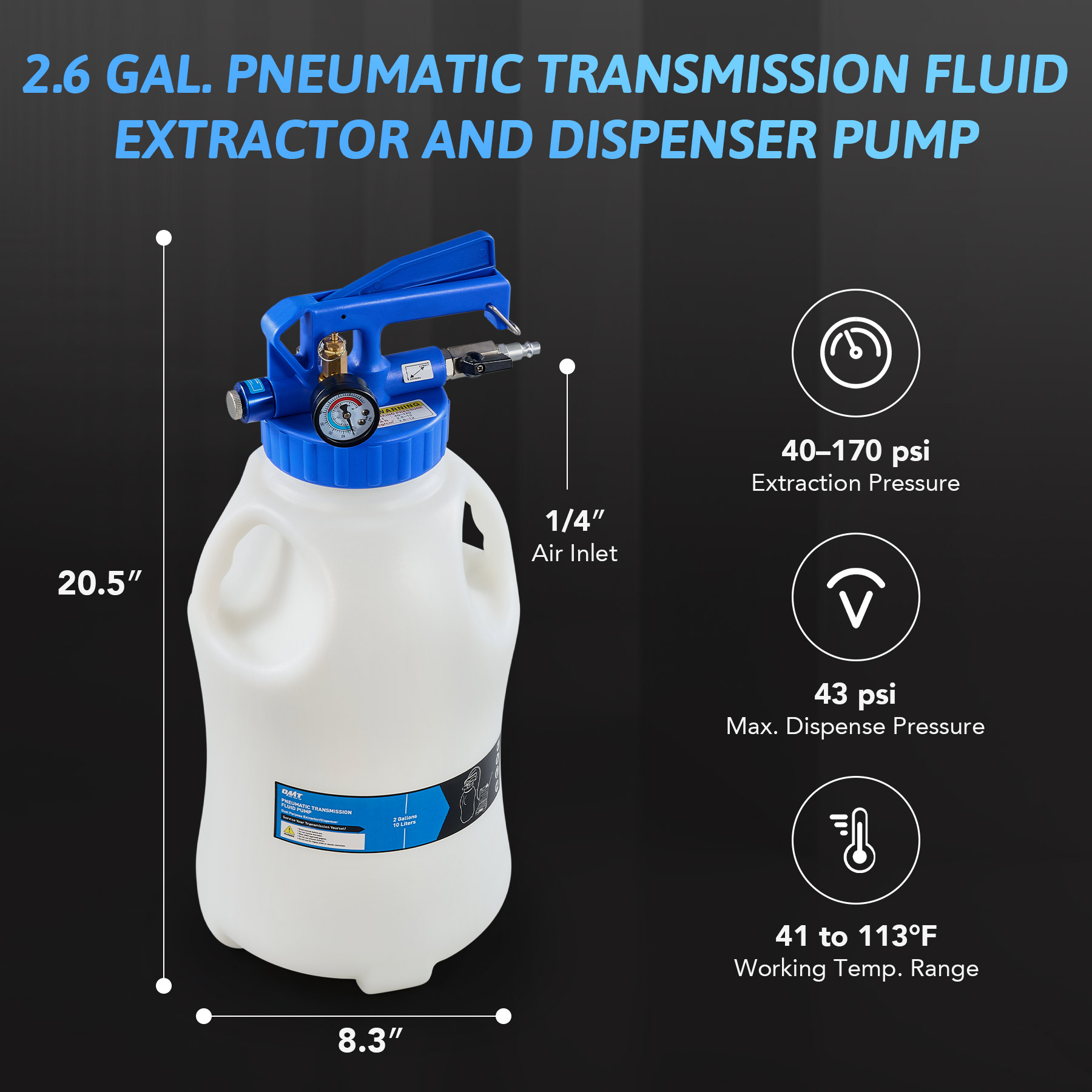 Orion Motor Tech 10L Pneumatic Transmission Fluid Pump – ATF Refill Tool Kit With 15 Adapters