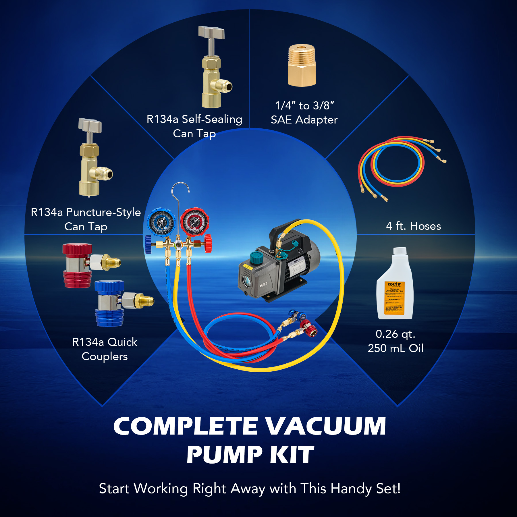 XtremepowerUS 4CFM Air Vacuum Pump & AC Manifold Gauge Set - HVAC Refrigeration Kit With Carrying Case