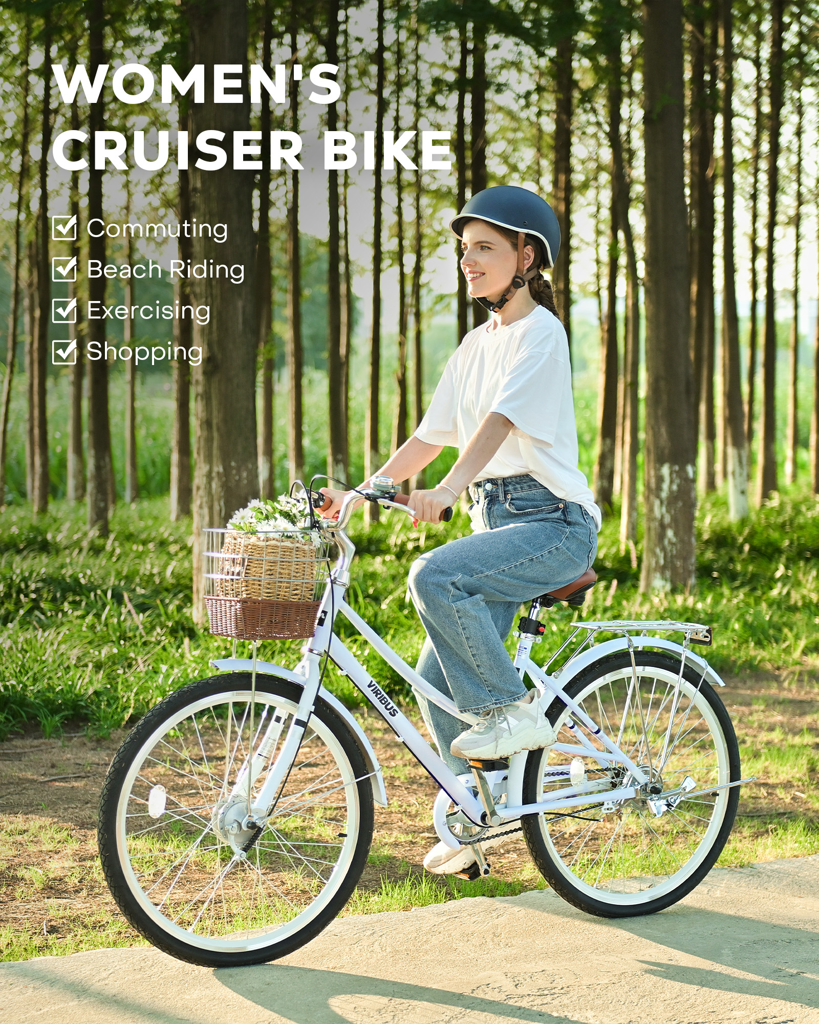 Viribus Black Cruiser Bike With Basket Cruiser Bike Basket VIRIBUS