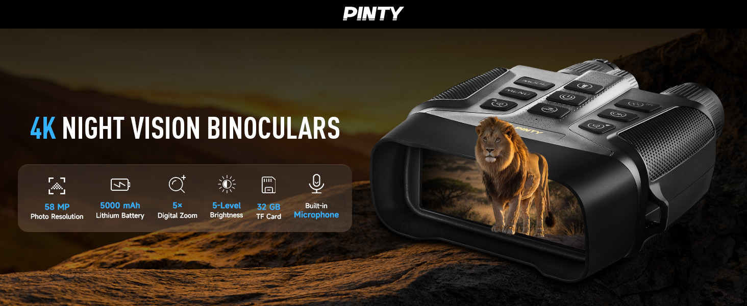 PINTY REAL 4K Night Vision Goggles UHD Digital Vision Scope w/5x 5000mAh  Battery | eBay