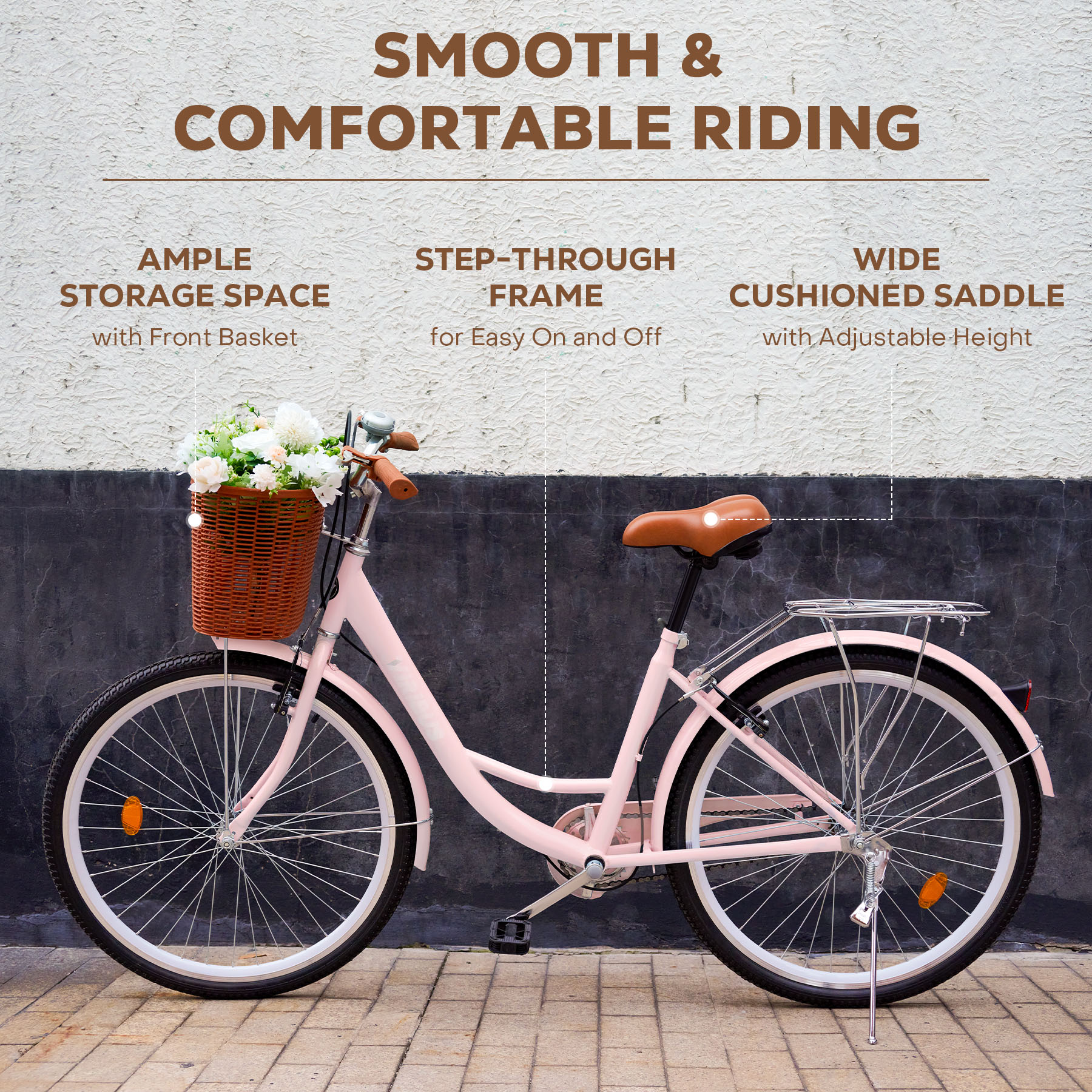 Viribus Women's Bicycle With Basket Beach Cruiser Bikes With