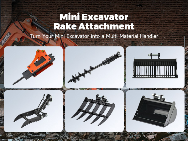 thumbnail image 2 of Rake Attachment For 1 Ton To 1.5 Ton Mini Excavator - In Stock, USA, 3-Year Warranty 2 of 4