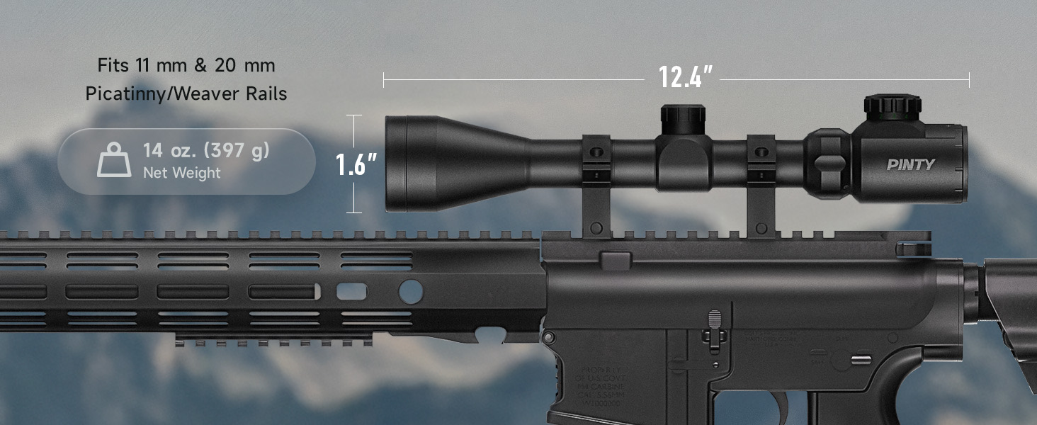 PINTY 3-9x40 Tactical Hunting Rifle Scope Red & Green Illuminated