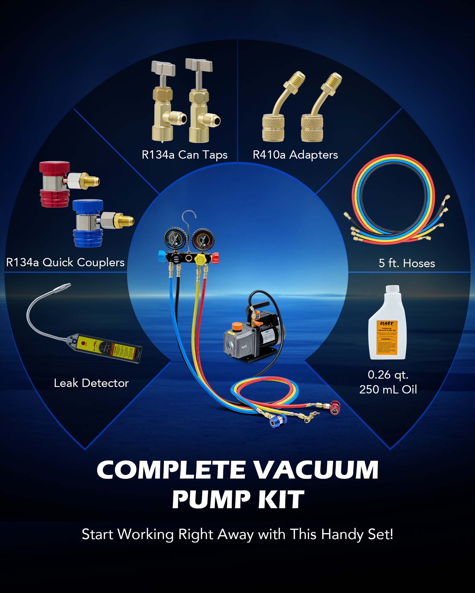 4CFM OMT Air Vacuum Pump HVAC Manifold Gauge Set AC A/C Refrigeration ...
