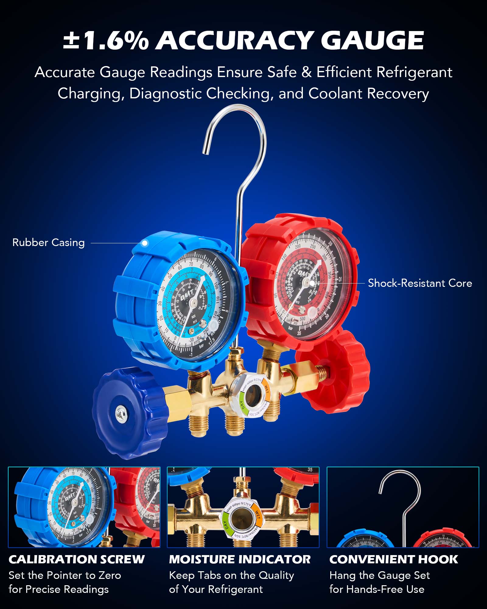 4CFM OMT Air Vacuum Pump HVAC Manifold Gauge Set AC A/C Refrigeration ...