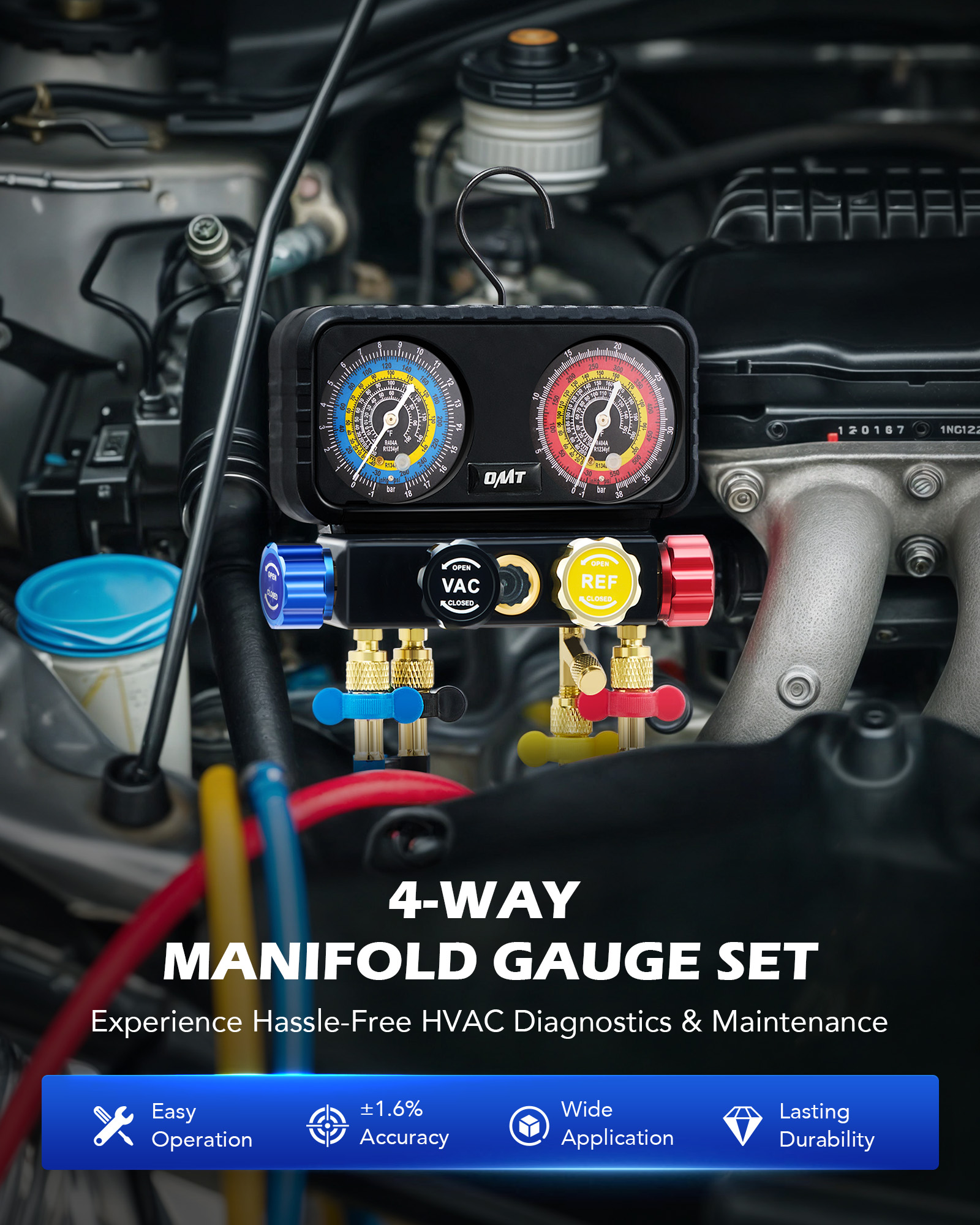4CFM OMT Air Vacuum Pump HVAC Manifold Gauge Set AC A/C Refrigeration ...