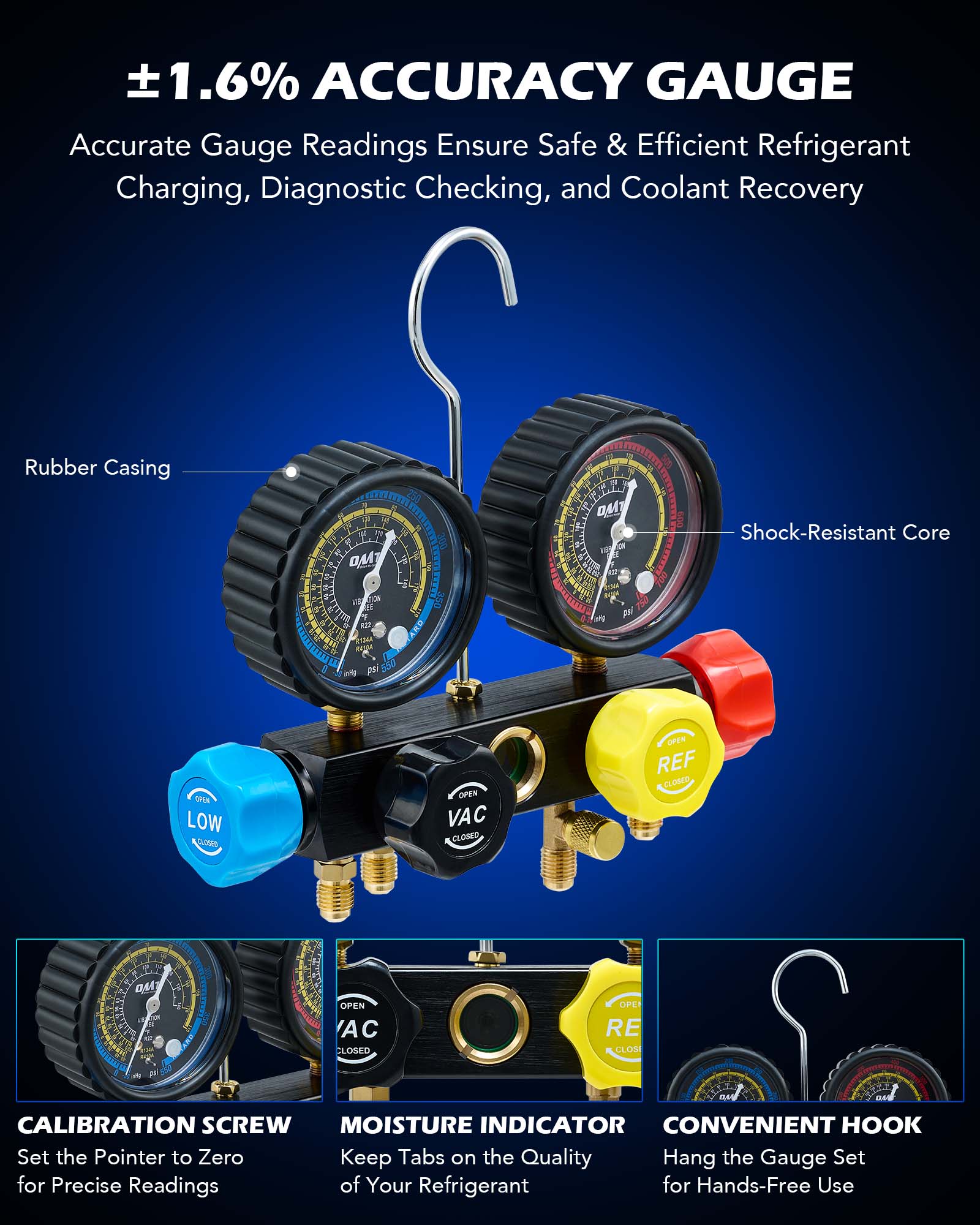4CFM OMT Air Vacuum Pump HVAC Manifold Gauge Set AC A/C Refrigeration ...