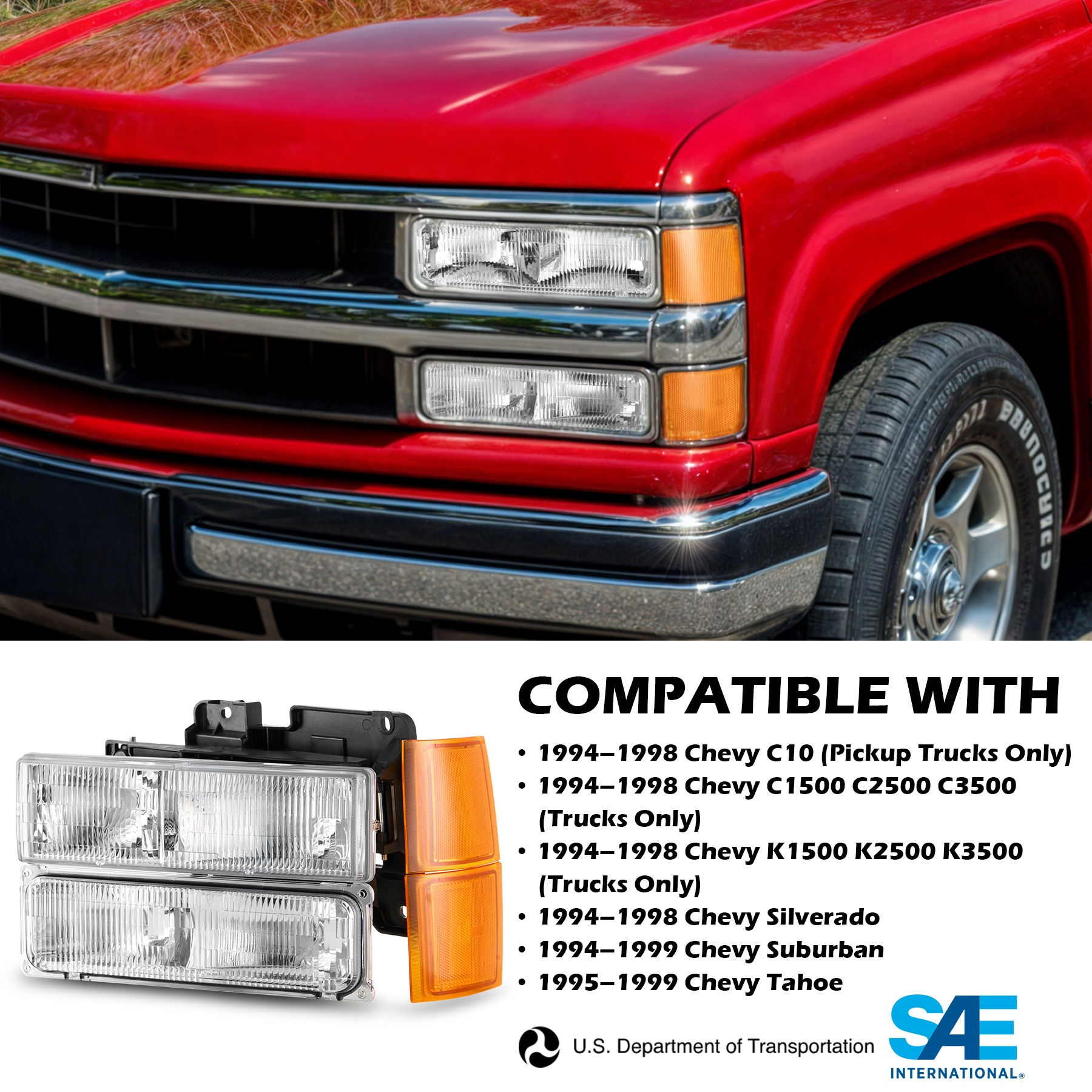 Headlights For 1994-1998 Chevy Silverado OBS C/K 1500 2500 3500 w