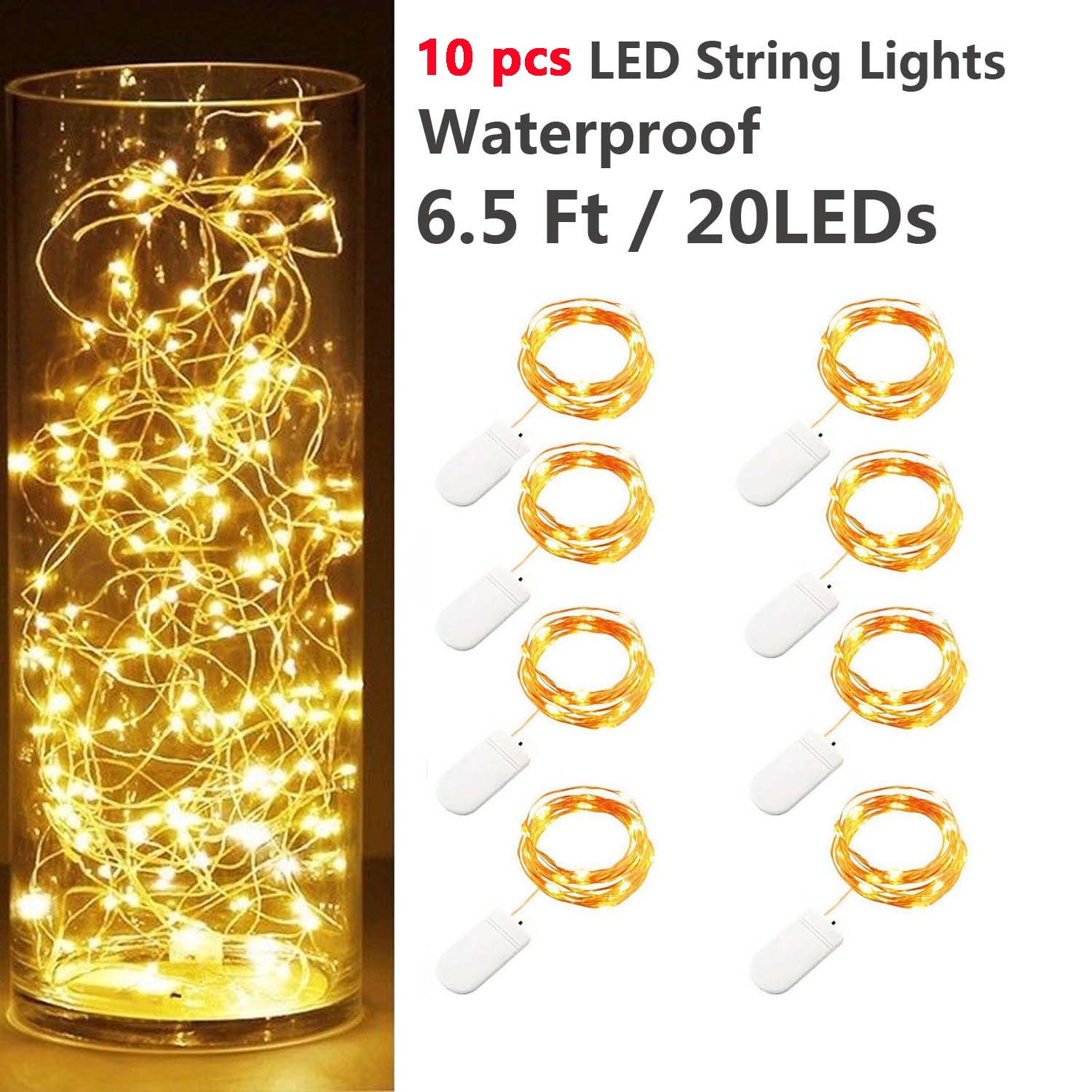 6 Pack 20 LED Battery Micro Rice Wire Copper Fairy String Lights Party Decor 