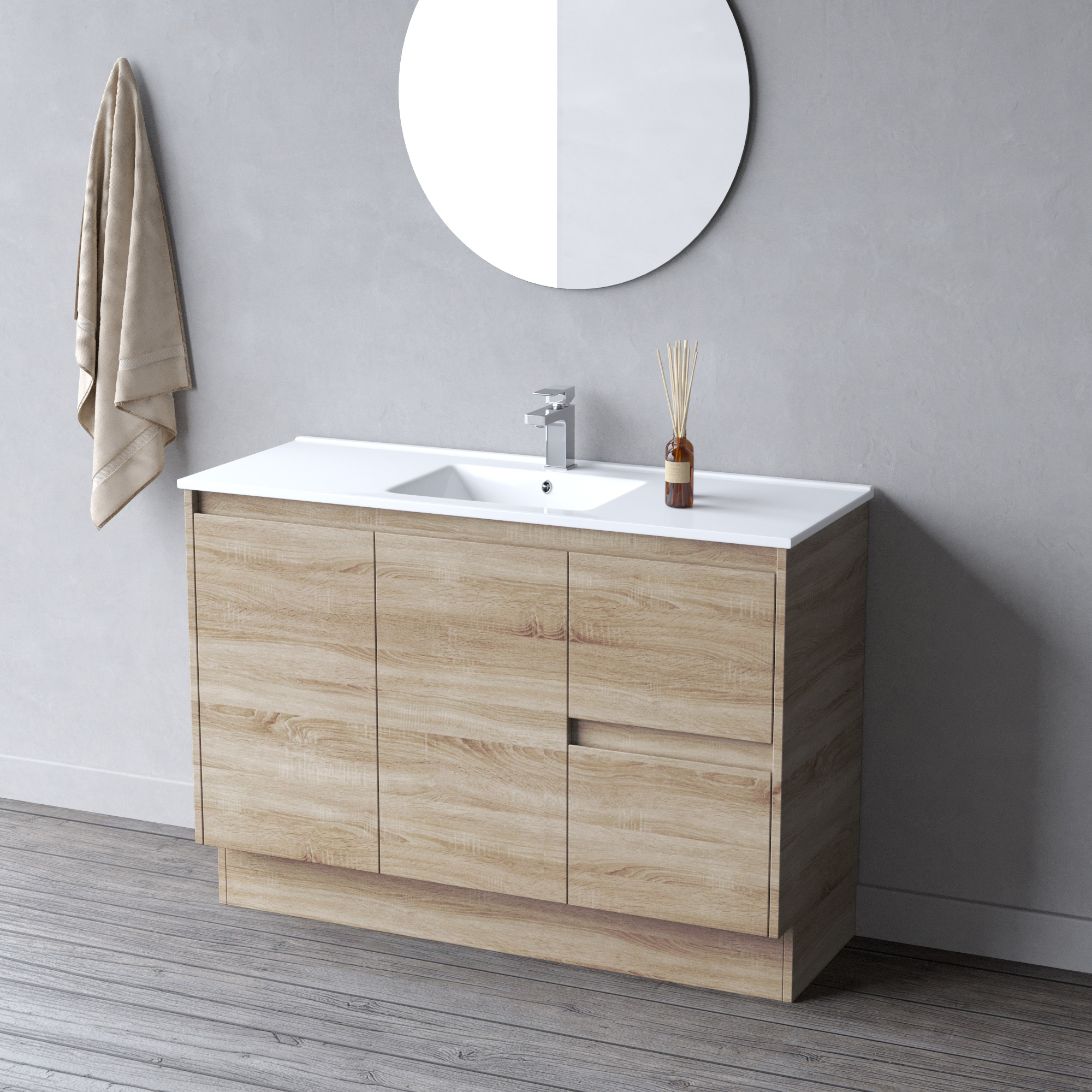 Melbourne Wooden 1200 Bathroom Vanity Cabinet Ceramic Top 1200x465x870mm