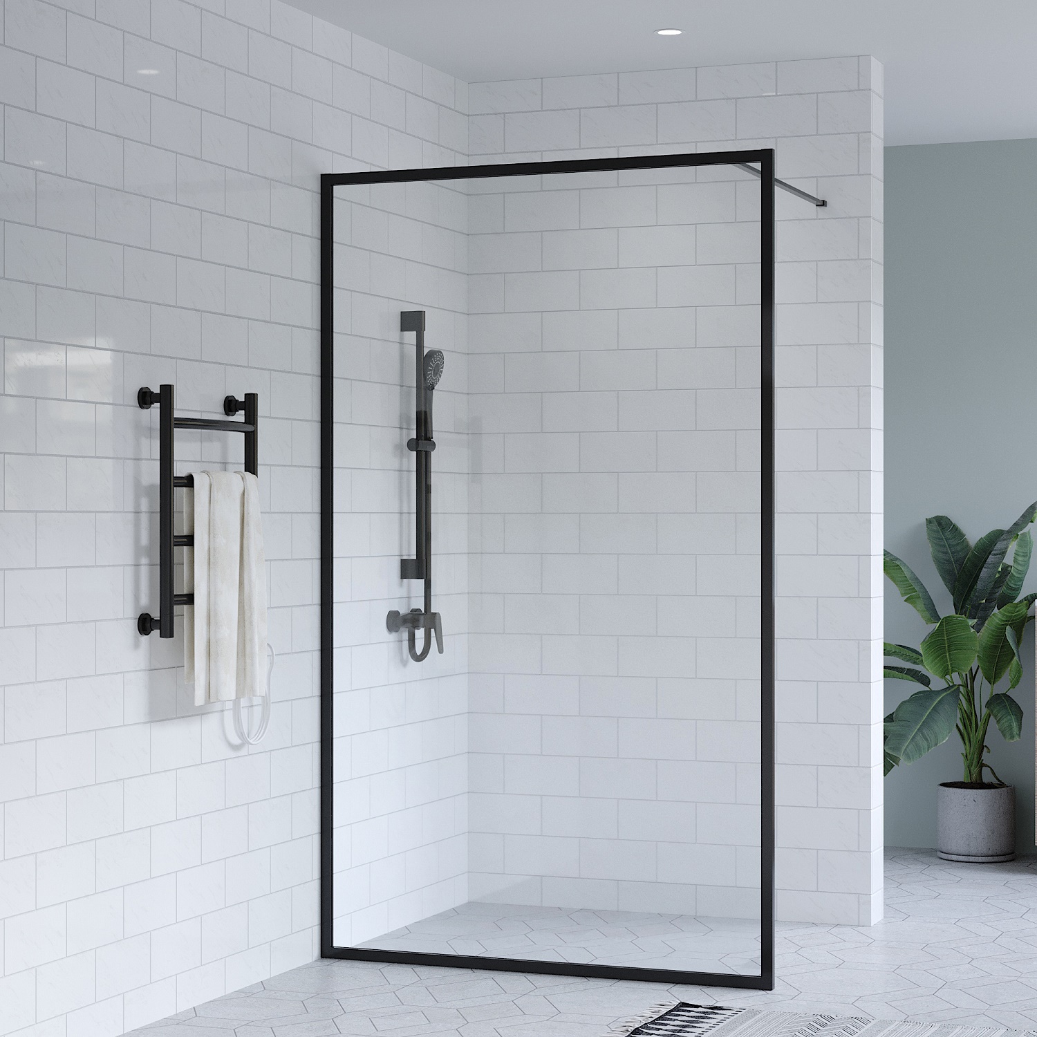 Melbourne Black Framed Walk in Shower Screen Fixed Panel 900/1000/1200mm | eBay