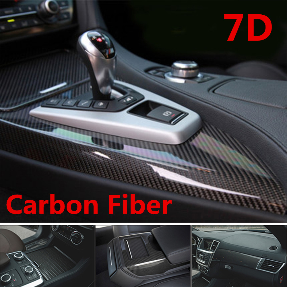 Details About 7d Stickers Glossy Carbon Fiber Vinyl Film Car Interior Wrap Auto Accessories