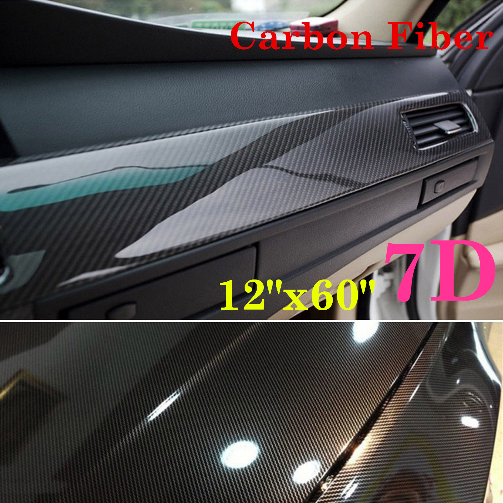 7d Stickers Glossy Carbon Fiber Vinyl Film Car Interior Wrap