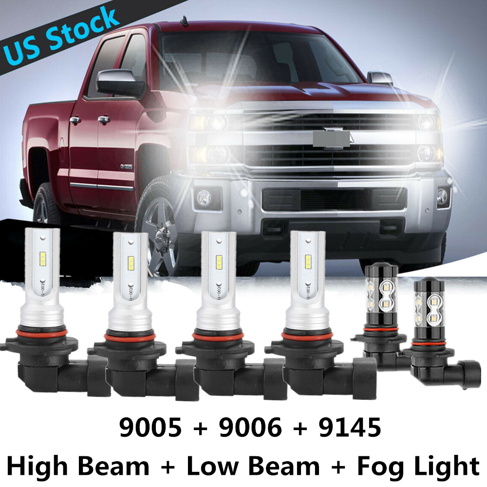4PC 9006+9005 LED Car Headlights Blubs Beam For Chevy Silverado 1500 2500 3500