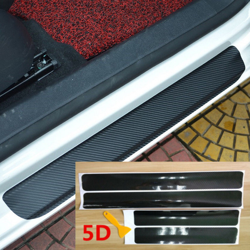 Carbon Fiber Car Door Plate Sill Scuff Cover Wrap Sticker Decor Accessories Part