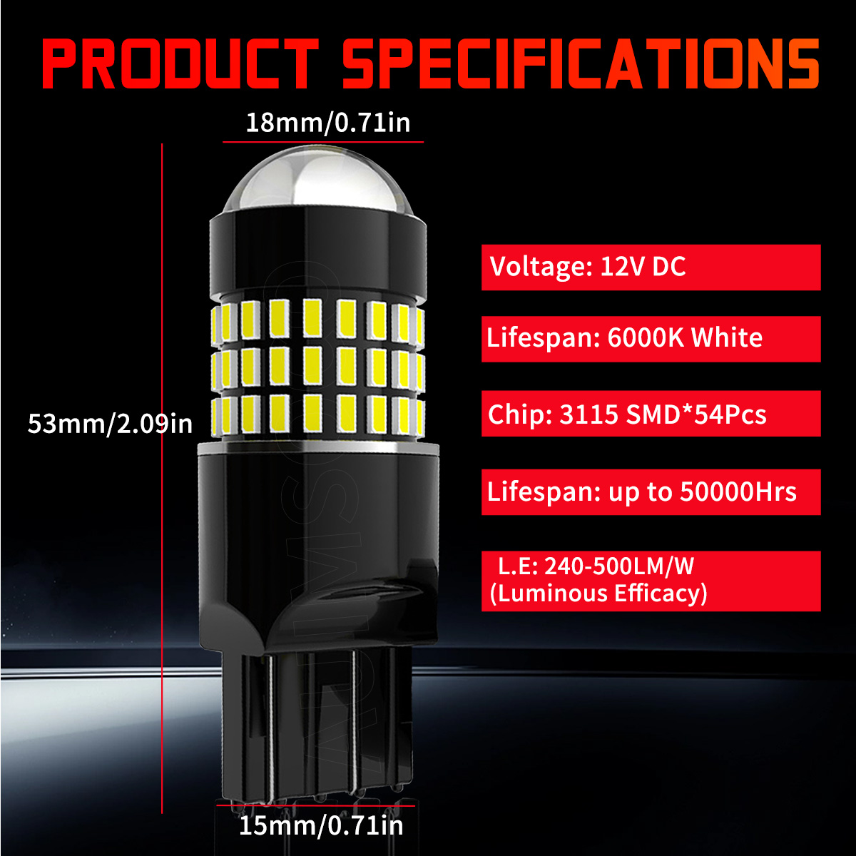 AUXITO 2X 7443 7440 LED Bulbs 6500K White – 23-SMD For Turn Signal, Brake, Reverse Lights (9-18V)