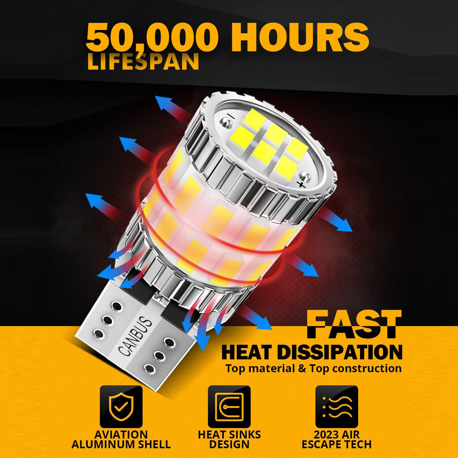 thumbnail image 2 of AUXITO 10x T10 2825 168 194 LED Bulbs – White 6000K, CANBUS, Interior & License Plate 2 of 5