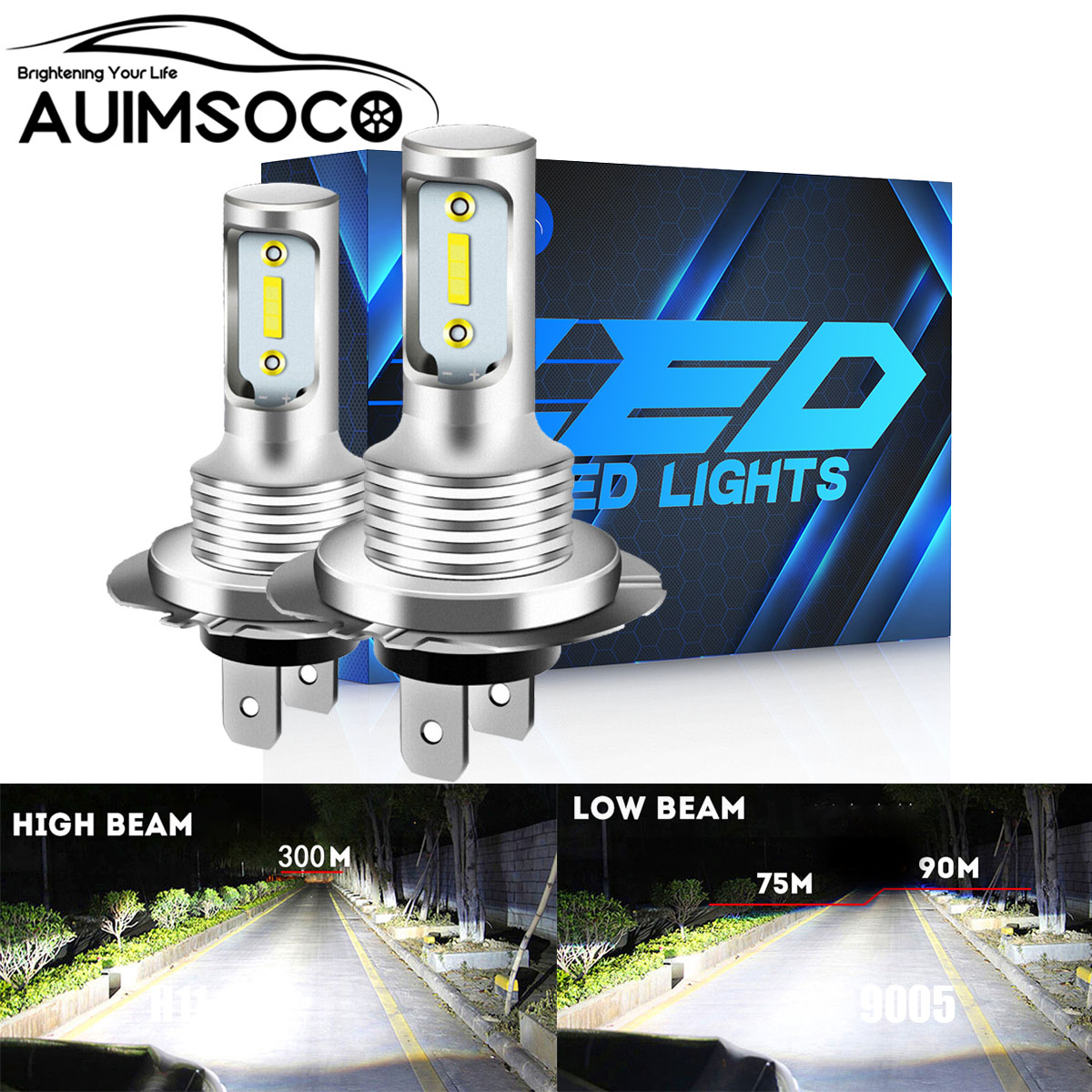 CHUSYYRAY 4x H7 LED Headlight Bulbs 33000LM, 6500K Cool White (2 High/2 Low)