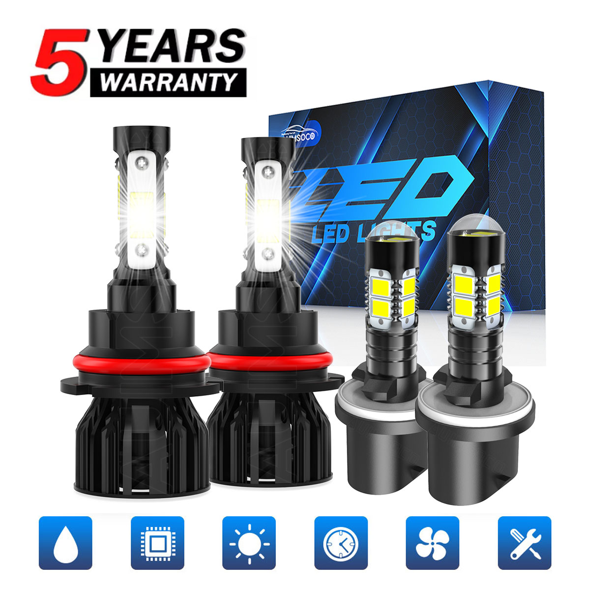 For Ford Windstar 1995-2003 6000K 4pc LED Headlight Hi/Lo Fog