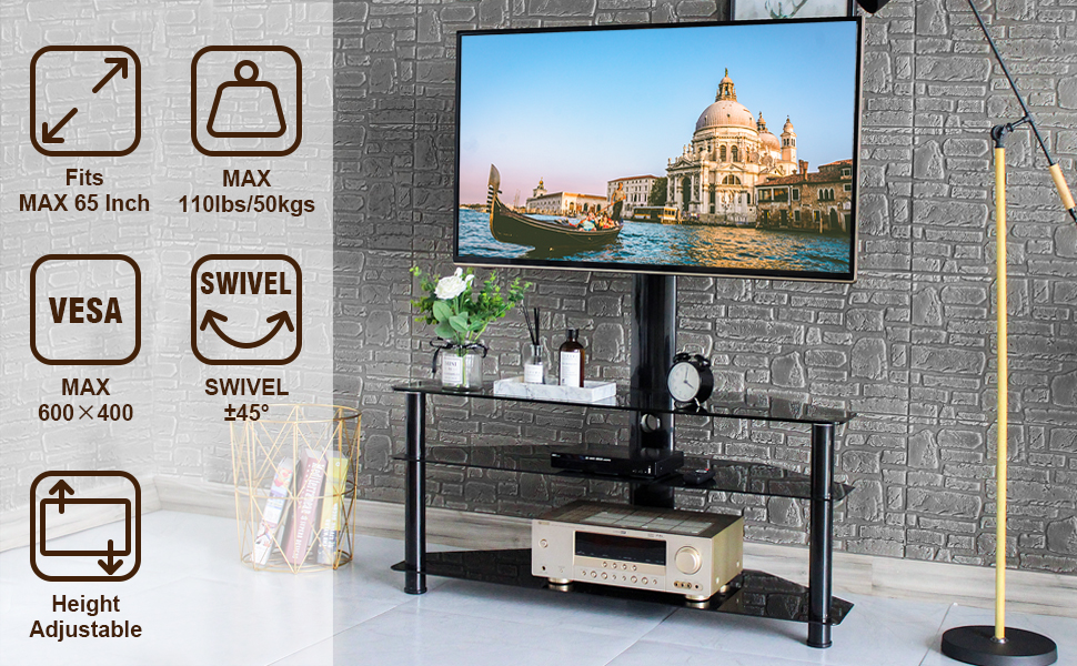 Swivel Corner TV Stand With Mount for 32-65 inch Flat/Curved Screen TVs