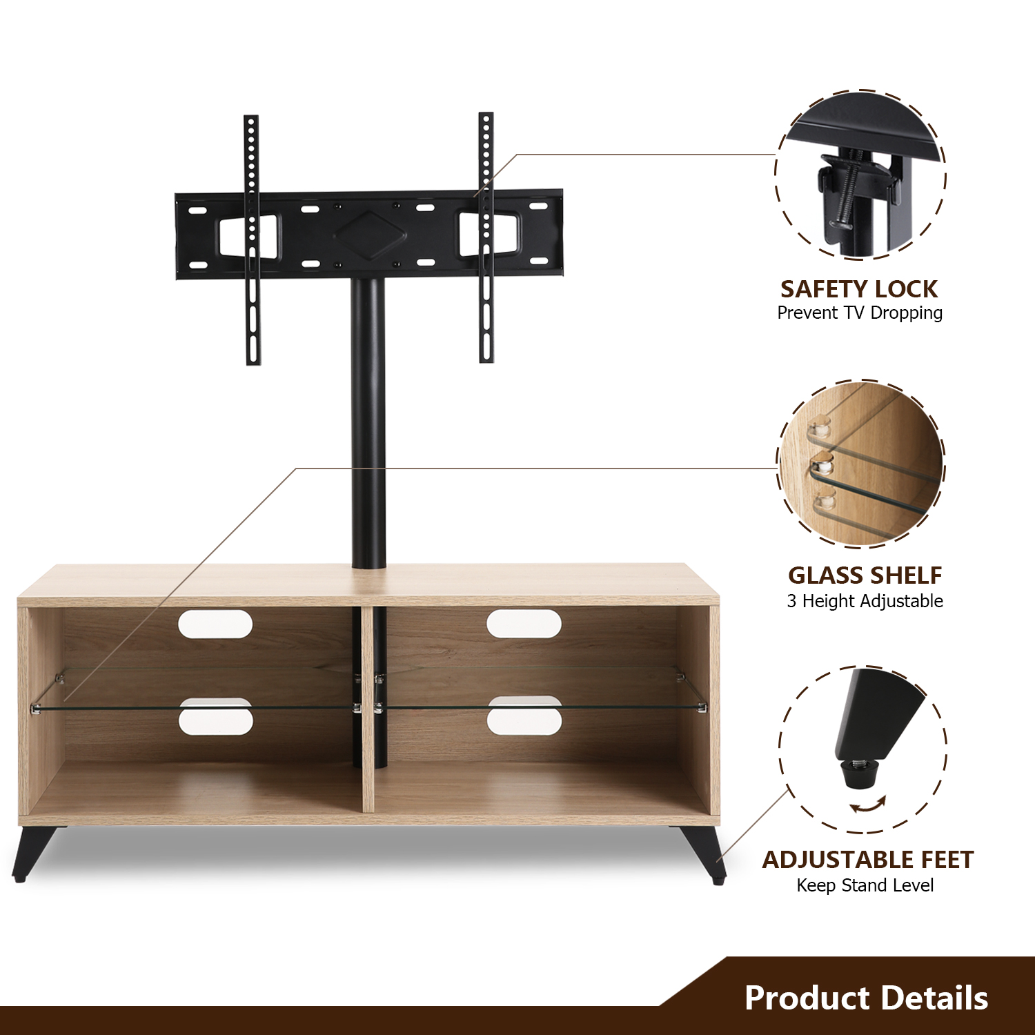 Wood TV Stand Console with Swivel Mount for 3265 inch TVs eBay