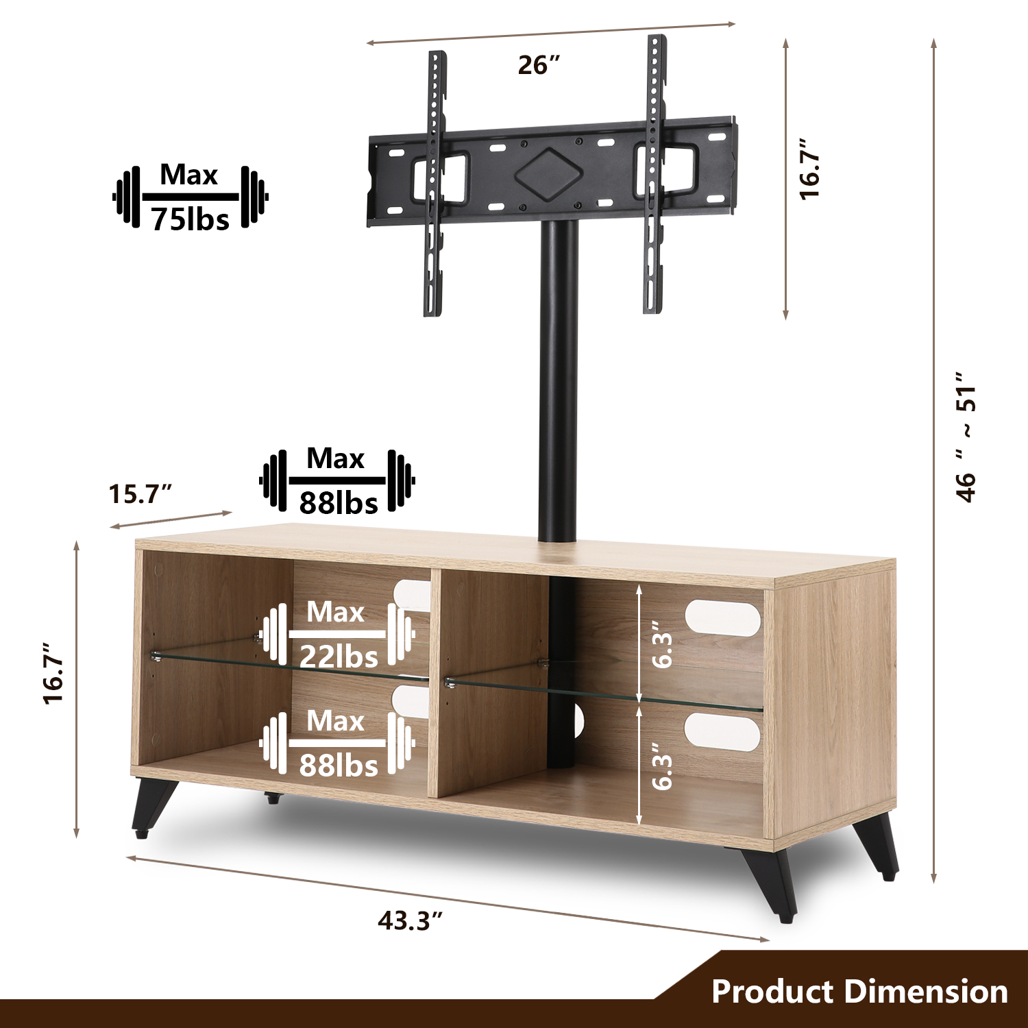 Wood TV Stand Console with Swivel Mount for 3265 inch TVs eBay