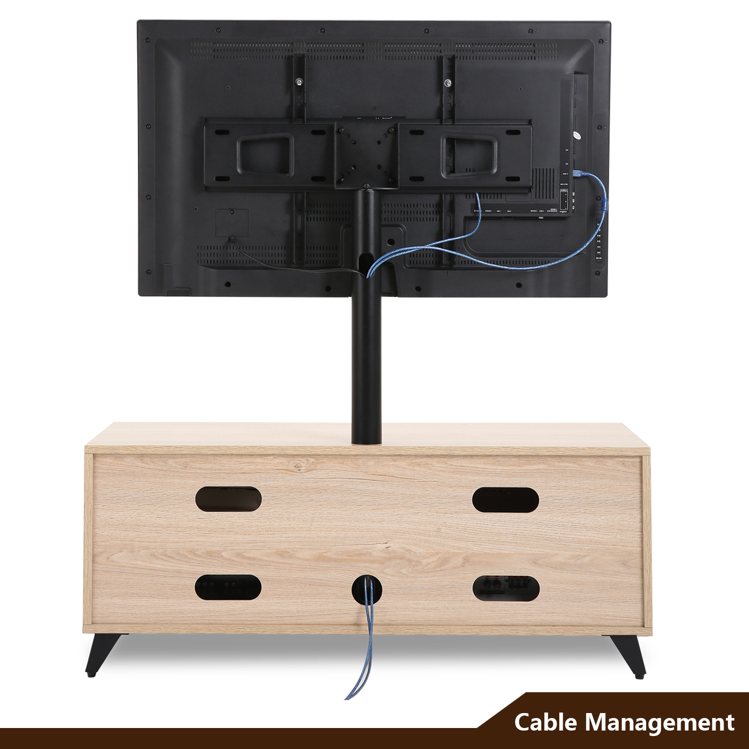 Wood Media TV Stand Storage Console with Swivel Mount for 3265 inch