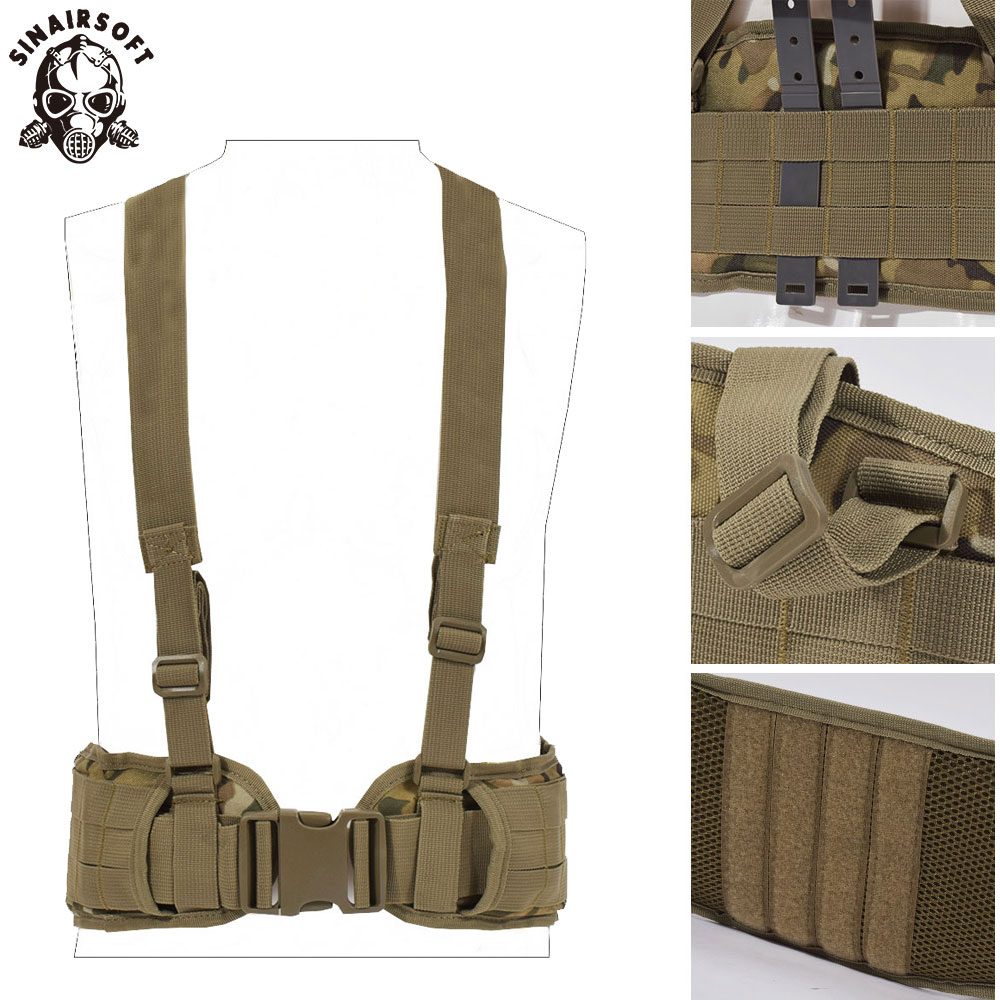Tactical Molle Waist Padded Belt w/ Suspender Combat Multifunction