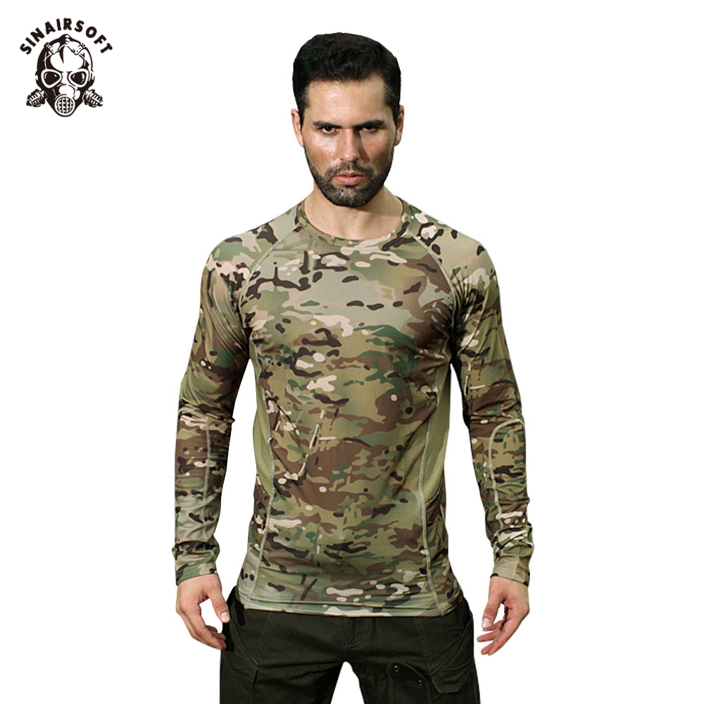 Long Sleeve T-Shirt Camo Tactical Military Quick-Drying Tee Undershirt ...