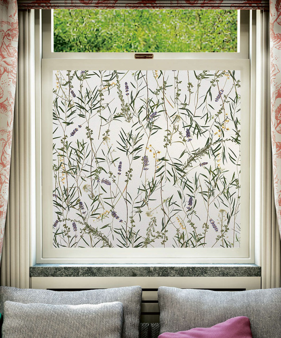 Lavender Grass Window Film Print Sticker Cling Stained Glass Decor UV Block Gift