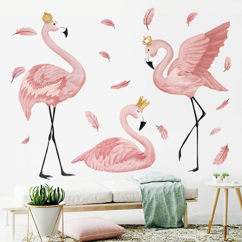 Flamingo With Crown Kids Wall Art Sticker Girls Room Decor Art Mural Vinyl Decal