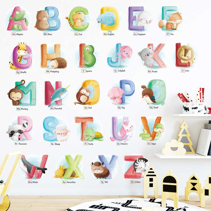 A Z Animales Alfabeto Pared Adhesivo Decoración De Bebé Niño Guardería Calcomanía Mural Arte Regalo - Nursery Alphabet Wall Stickers