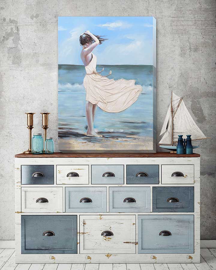 Windy Beach Sea Stretched Canvas Print Framed Home Decor Wall Art Hanging L101