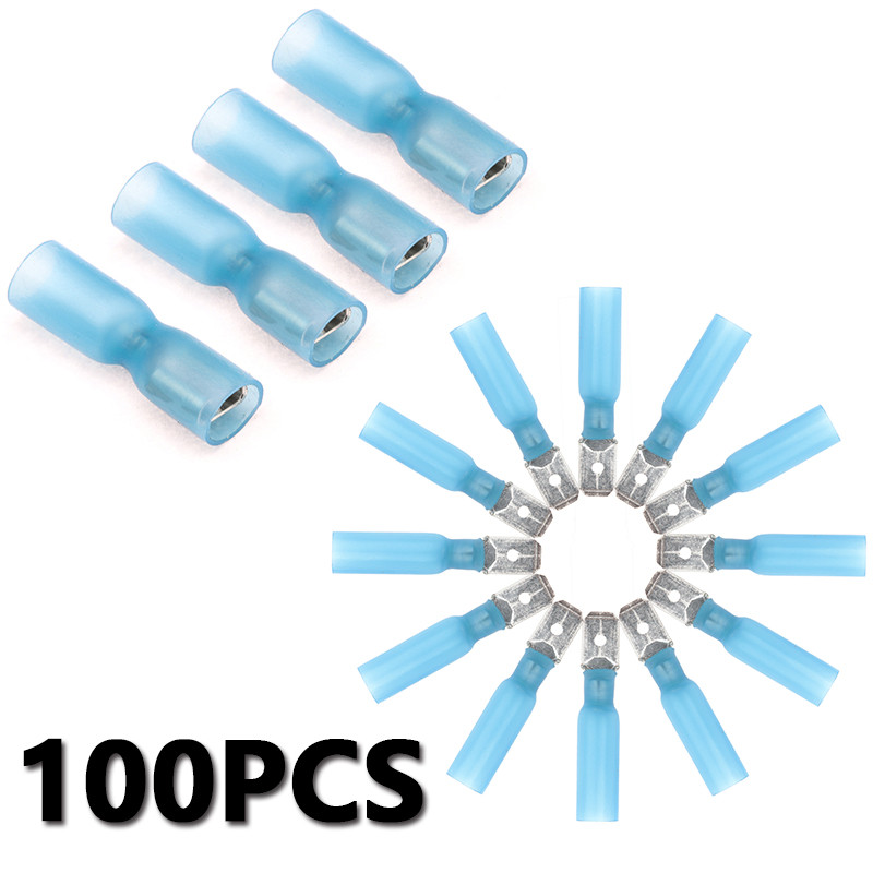 100pcs Heat Shrink Male&Female Spade Wire Connectors Blue Terminal Set
