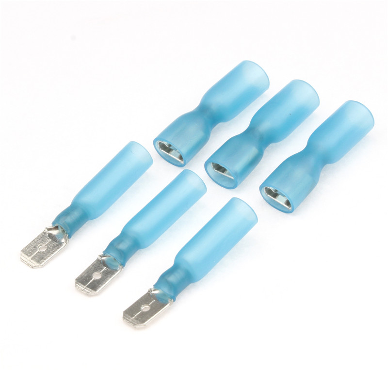 100pcs Heat Shrink Male&Female Spade Wire Connectors Blue Terminal Set