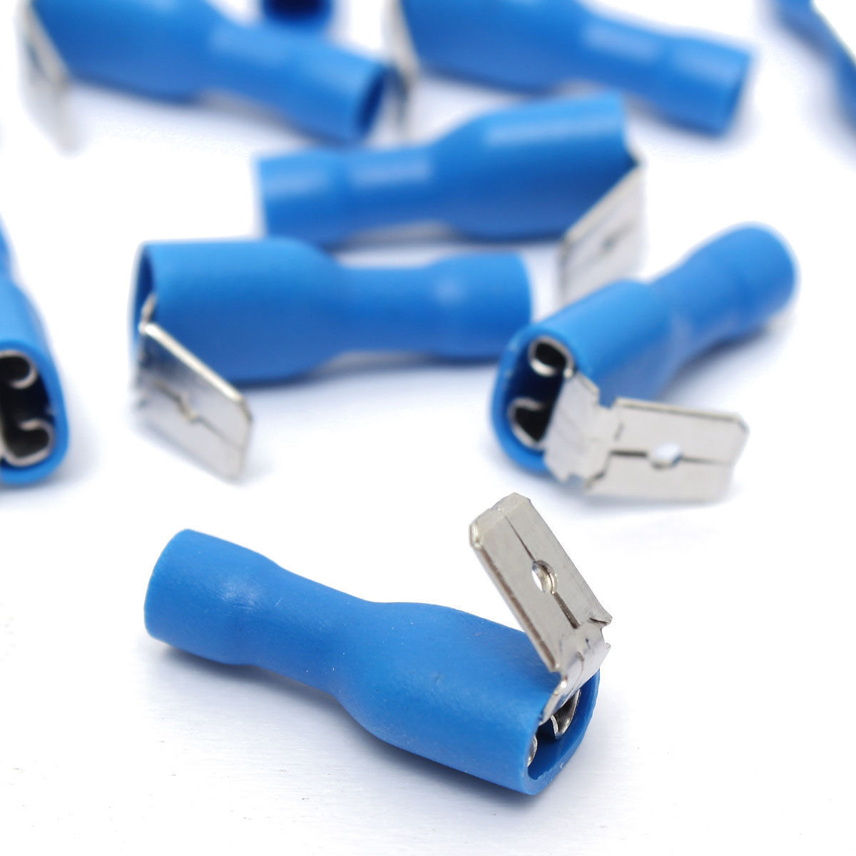 100Pcs Blue 1614 Ga AWG Insulated Piggyback Wire Connector Spade Crimp