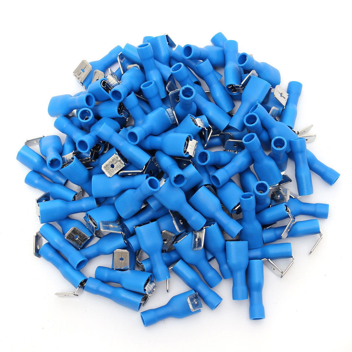 100Pcs Blue 16-14 Ga AWG Insulated Piggyback Wire Connector Spade Crimp ...