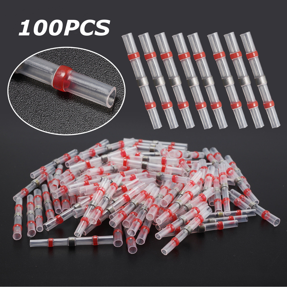 100Pcs Heat Shrink 22-18AWG Wire Connectors Solder Seal Tube Electric Terminals