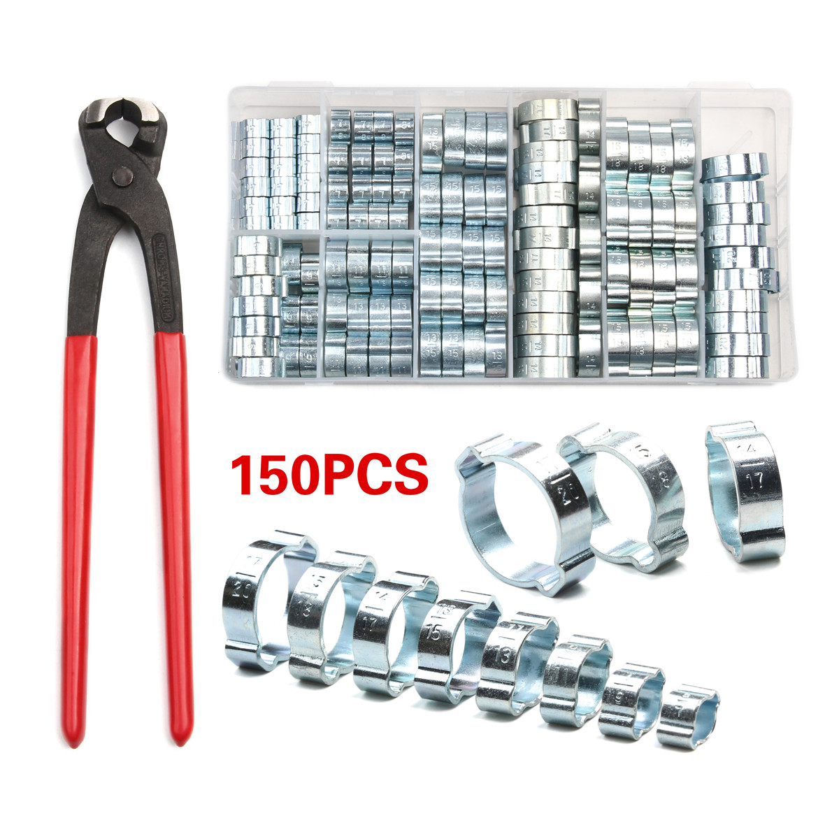 150PC 5-20MM Double Ear O Clip Air Fuel Hose Petrol Pipe Tube Clamp ...