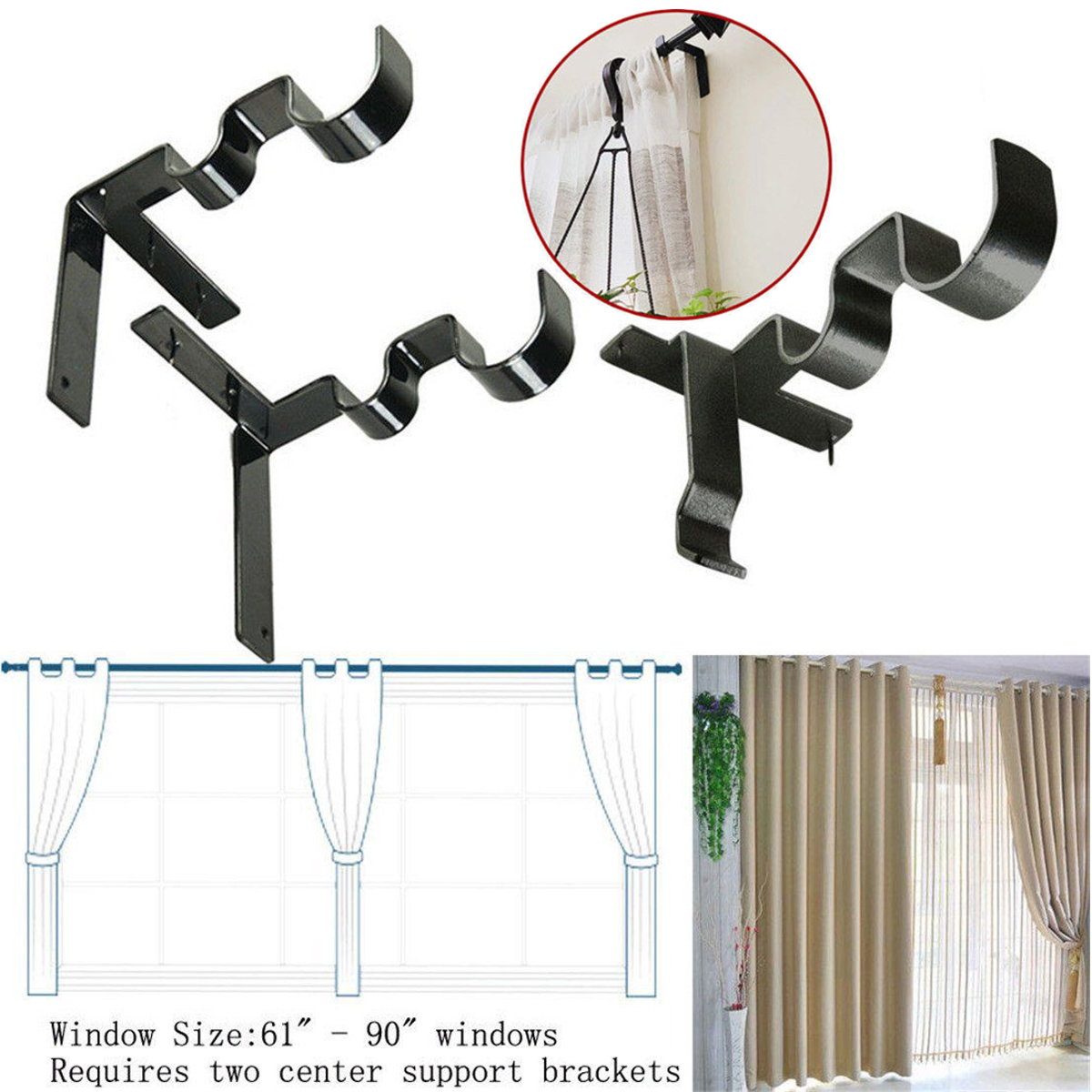 Kwik Hang Double Center Support Curtain Rod Bracket Into Window