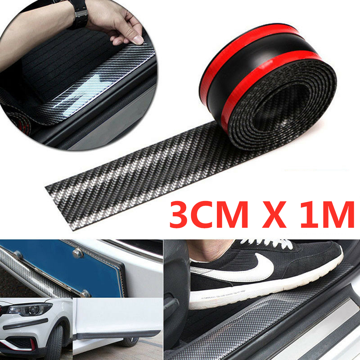 Car 3CM*1M Carbon Fiber Rubber Edge Guard Strip Door Sill Protector Accessories