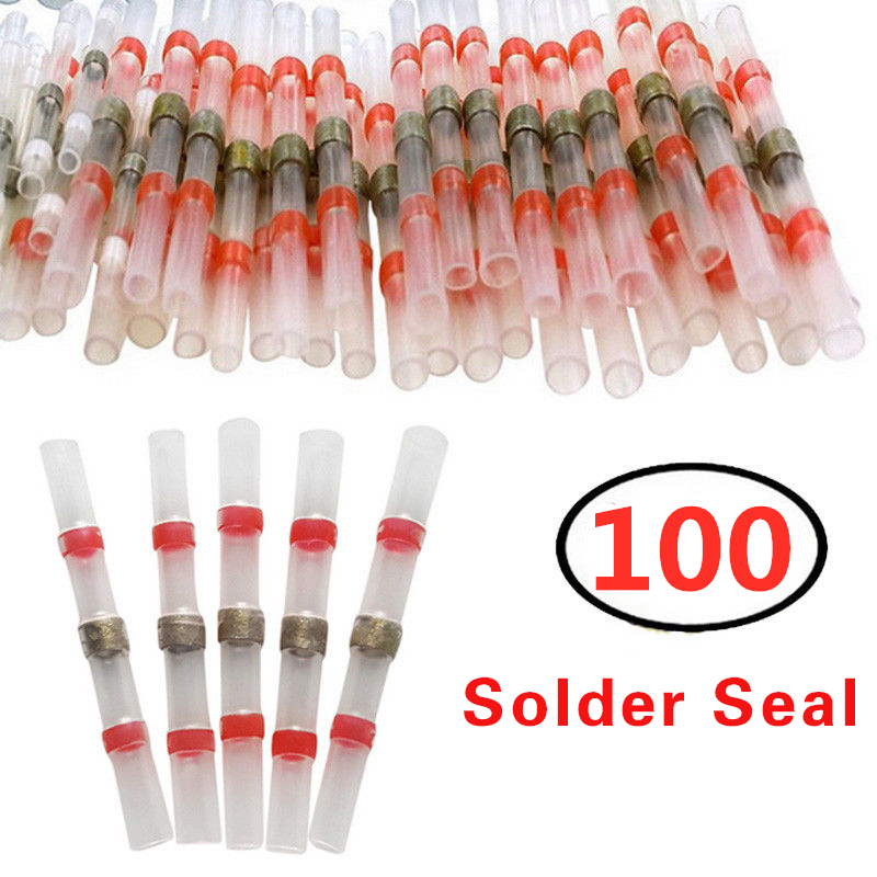 100Pcs Heat Shrink Solder Seal Wire Red Connectors Terminals 22-18Gauge AWG GA