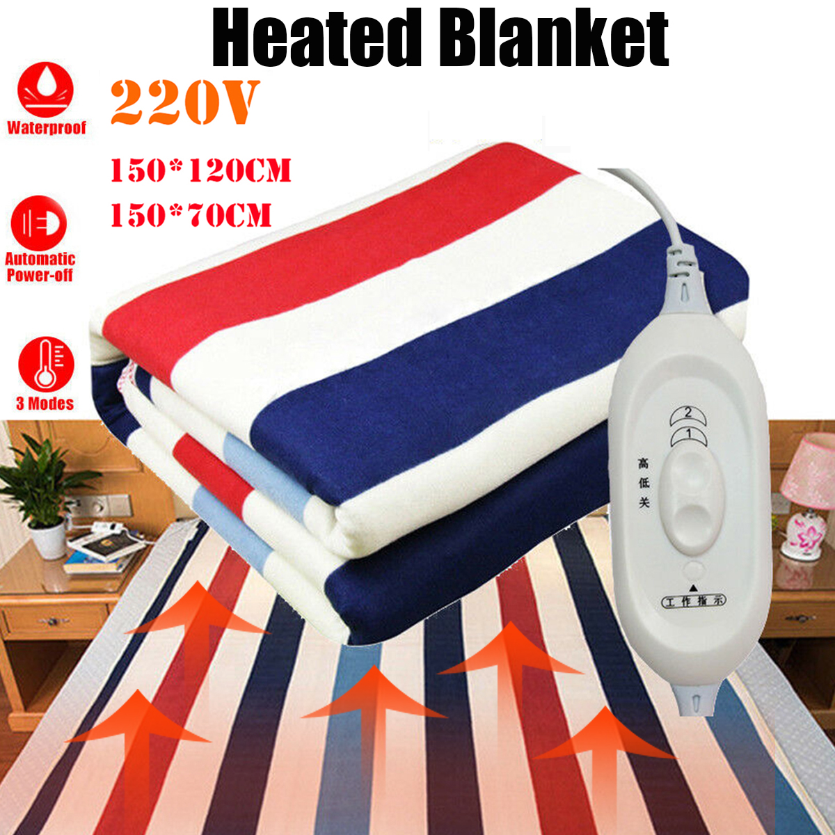 Electric Heated Throw Over Under Blanket Washable Polyester Cozy Warm Mattress @